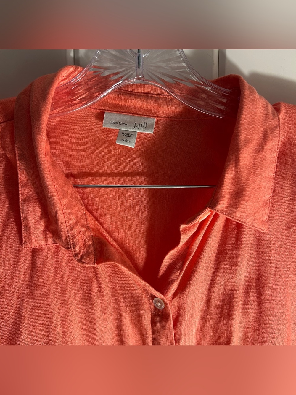 J. Jill Love Linen Coral Button Down Shirt Tunic Top L Large Petite LP classic - Picture 14 of 14
